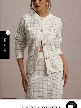 Club L London Annabeth Tweed Knit Sweater Top and Skirt Matching Set Two Piece
